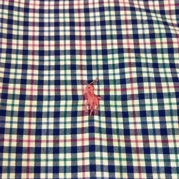 Ralph Lauren plaid men’s button-down with pink embroidered horse. Size medium. - Picture 5 of 10